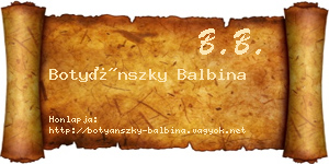 Botyánszky Balbina névjegykártya